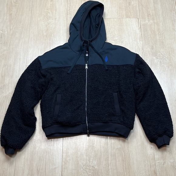 Free People Black Cuddle Up Zip-Up Hoodie Jacket Size Medium Fuzzy Fleece XS - Picture 3 of 8